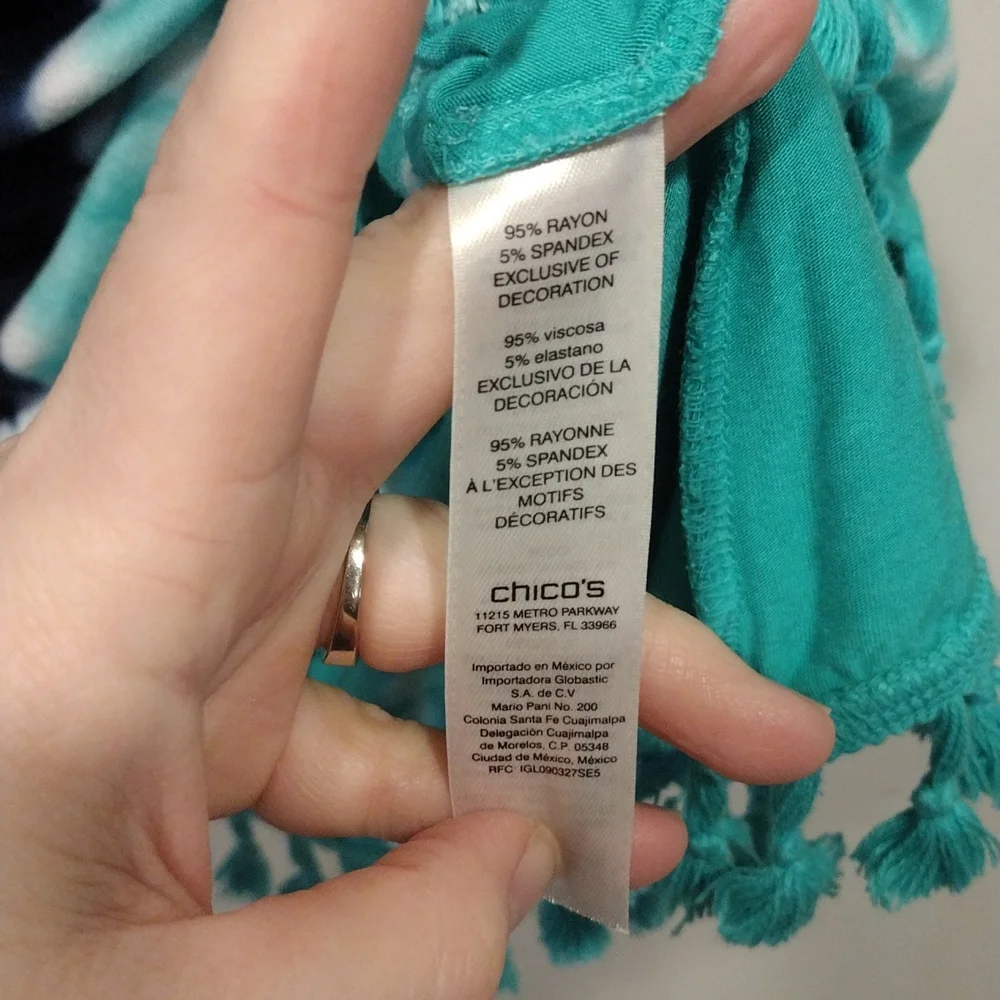 Zenergy by Chico's Tie Dye Print Tassel Hem Top Size 2 (12)-Hippie Beach Summer - Picture 7 of 7